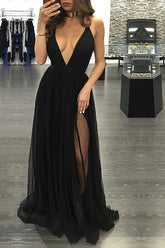 Deep V-neck Tulle Prom Dress